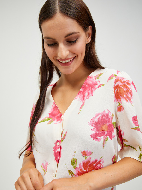 Pieces Kremasta cvetlična bluza z gumbi Pieces Tianna