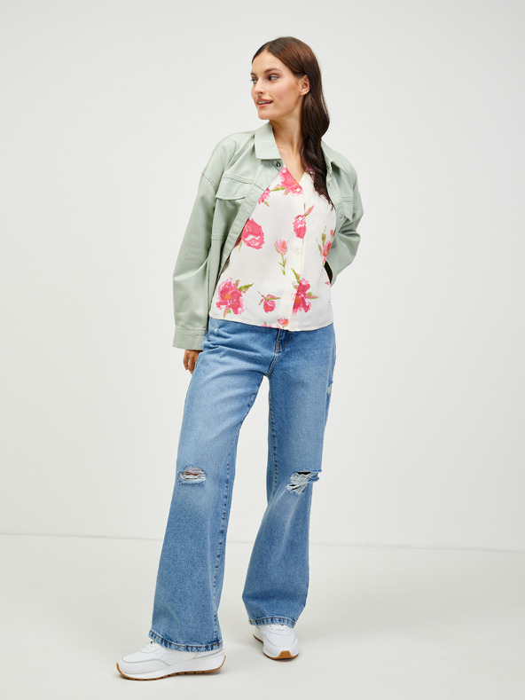 Pieces Kremasta cvetlična bluza z gumbi Pieces Tianna