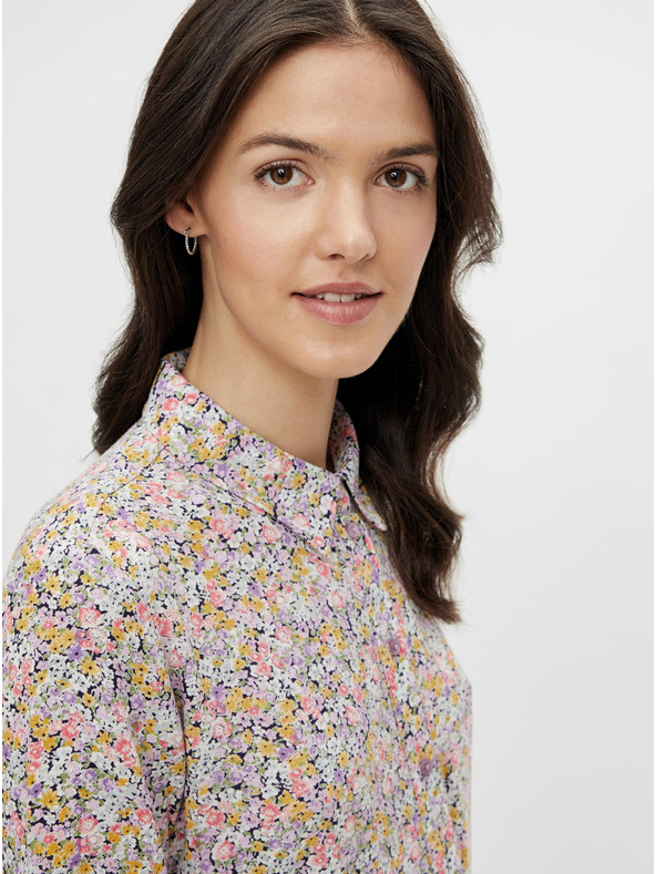 Pieces Rumena in vijolična cvetlična srajčna obleka Pieces Rilla