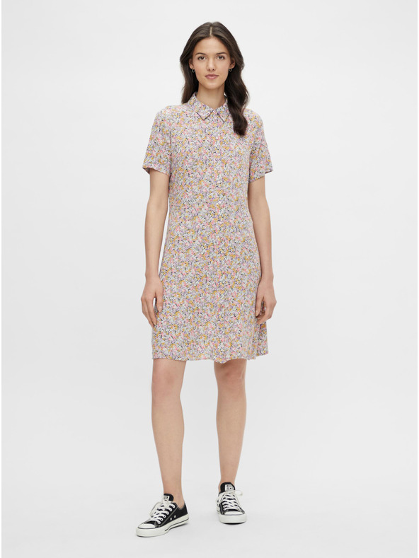 Pieces Rumena in vijolična cvetlična srajčna obleka Pieces Rilla