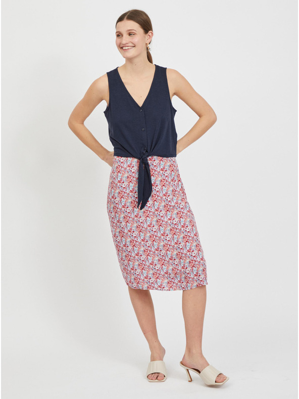 Vila Temno modra kratka majica z zavezovanjem VILA Anika