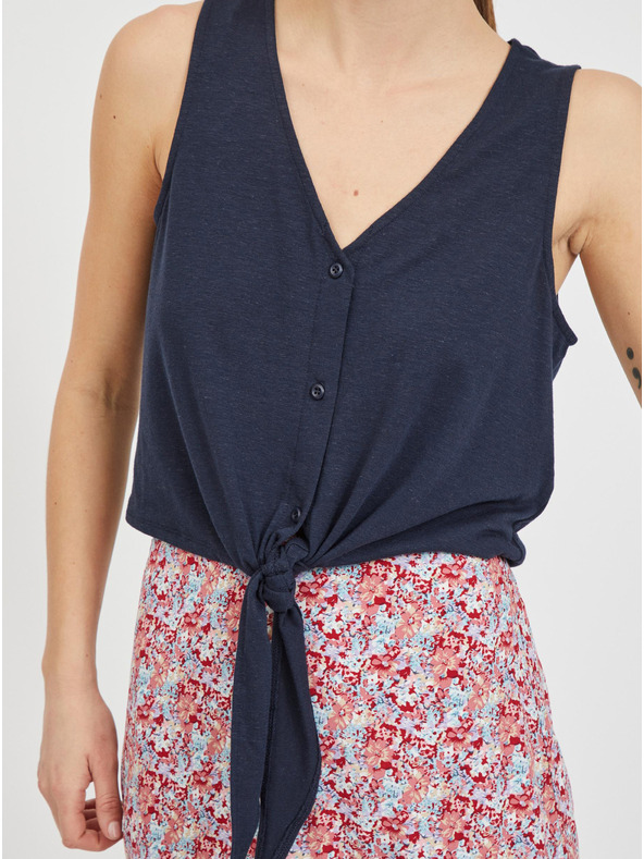 Vila Temno modra kratka majica z zavezovanjem VILA Anika