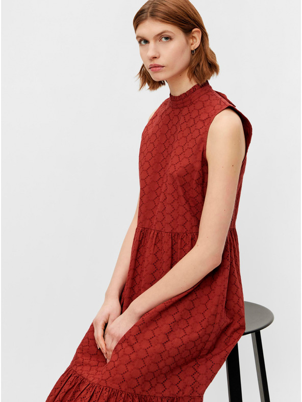 Pieces Rjava vzorčasta midi obleka s pokončnim ovratnikom Pieces Lupin