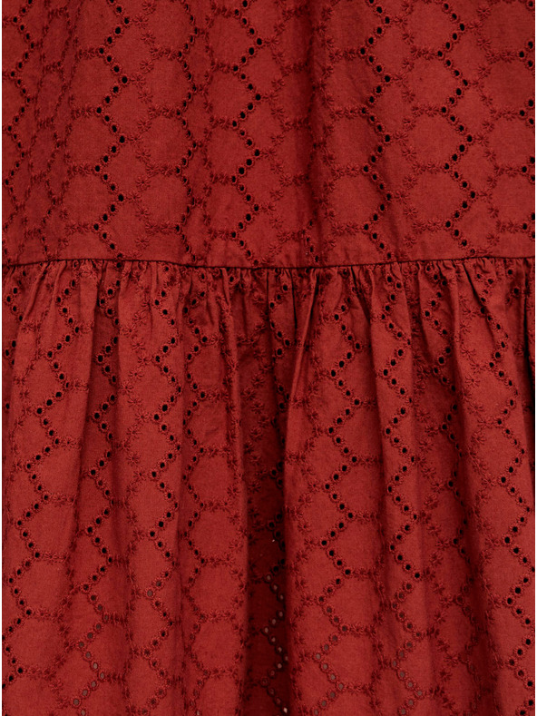 Pieces Rjava vzorčasta midi obleka s pokončnim ovratnikom Pieces Lupin