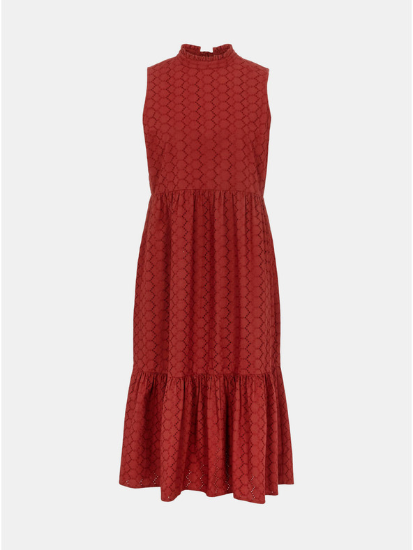 Pieces Rjava vzorčasta midi obleka s pokončnim ovratnikom Pieces Lupin