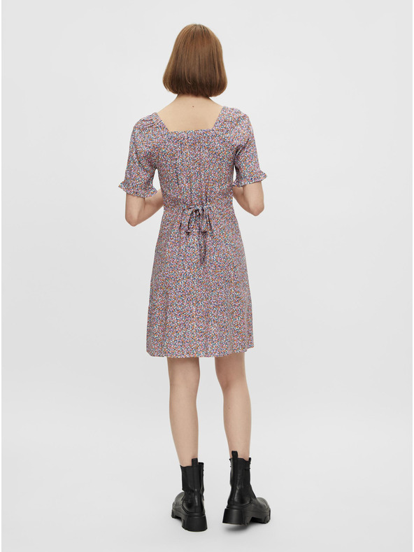 Pieces Vijolična cvetlična obleka s kravato Pieces Timberly