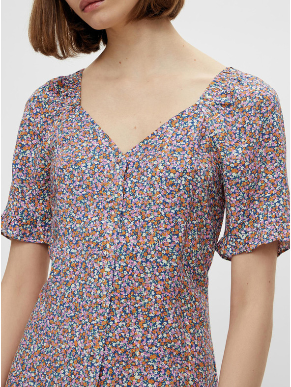 Pieces Vijolična cvetlična obleka s kravato Pieces Timberly