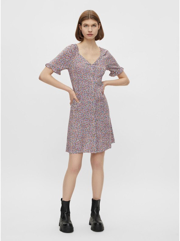 Pieces Vijolična cvetlična obleka s kravato Pieces Timberly