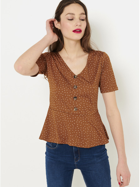 CAMAIEU Rjava bluza s pikami CAMAIEU