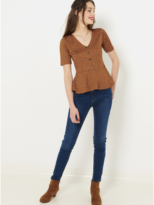 CAMAIEU Rjava bluza s pikami CAMAIEU