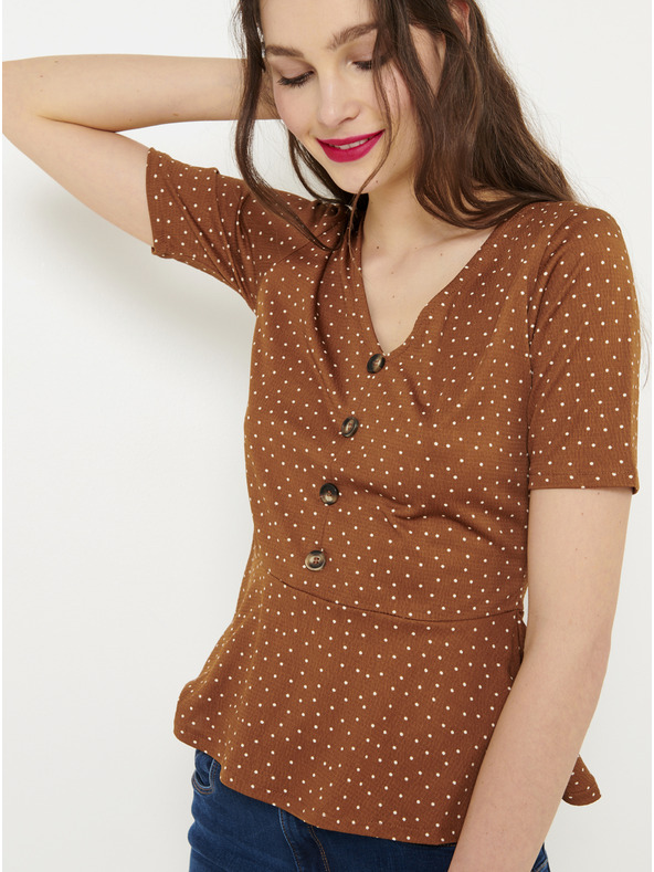 CAMAIEU Rjava bluza s pikami CAMAIEU