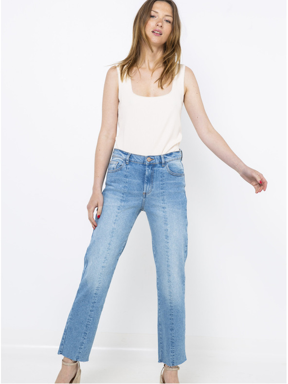 CAMAIEU Kremasta majica z okrasnimi obrobami CAMAIEU