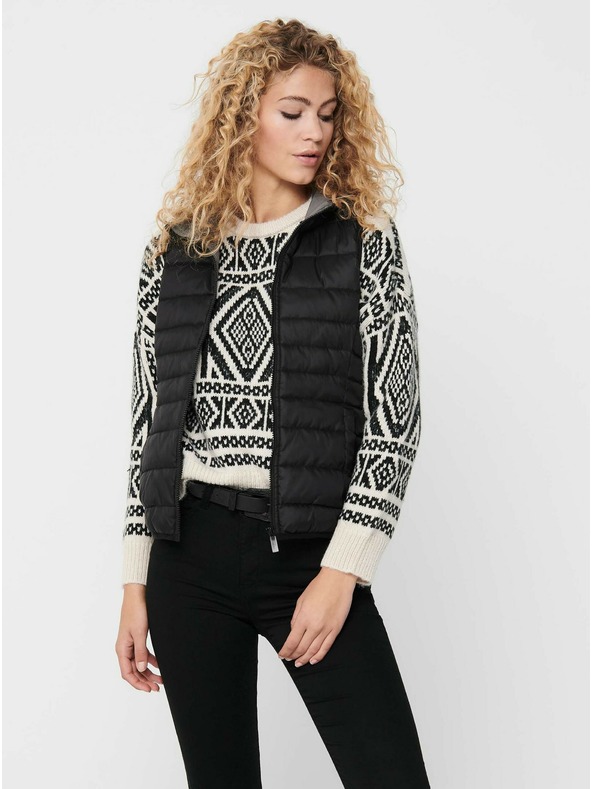 ONLY Črna ženska prešita jopica s kapuco ONLY New Tahoe