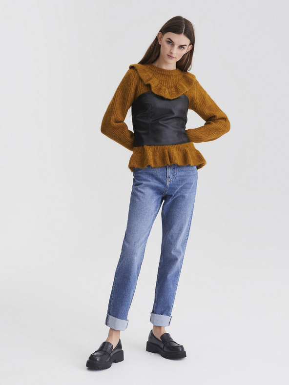 Pieces Črn usnjen top Pieces Karmen