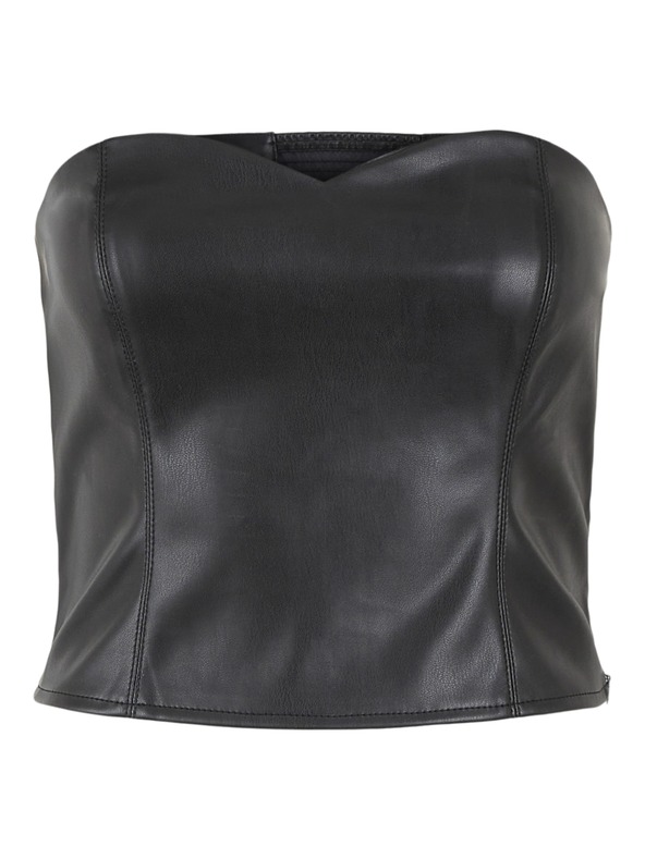 Pieces Črn usnjen top Pieces Karmen