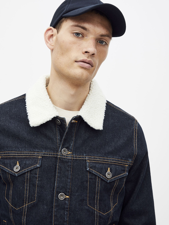 Celio Temno modra jakna iz džinsa z umetnim krznom Celio Susherpa