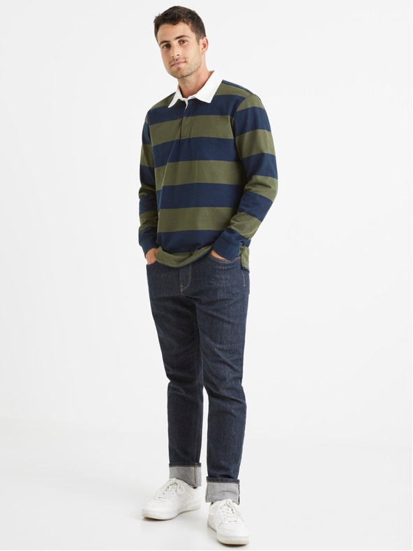 Celio Modro-zelena moška črtasta polo majica Celio Verugby