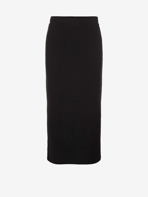 Pieces Črno rebrasto midi krilo z razporkom Pieces Kylie