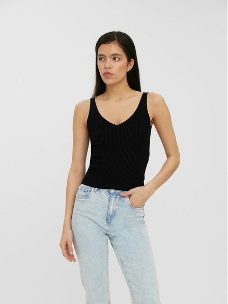 Vero Moda Črna rebrasta osnovna majica VERO MODA Glory