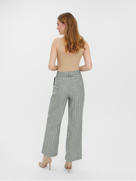 Vero Moda Svetlo zelene črtaste hlače s širokimi nogami VERO MODA Serena