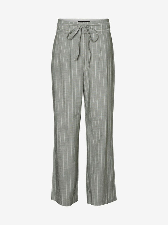 Vero Moda Svetlo zelene črtaste hlače s širokimi nogami VERO MODA Serena