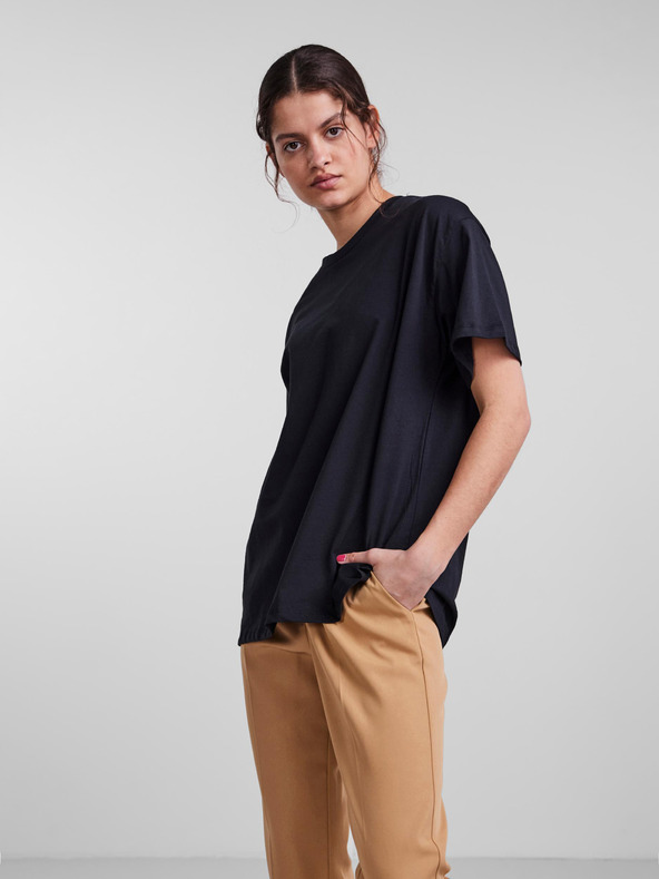 Pieces Črna prevelika majica Pieces Rina