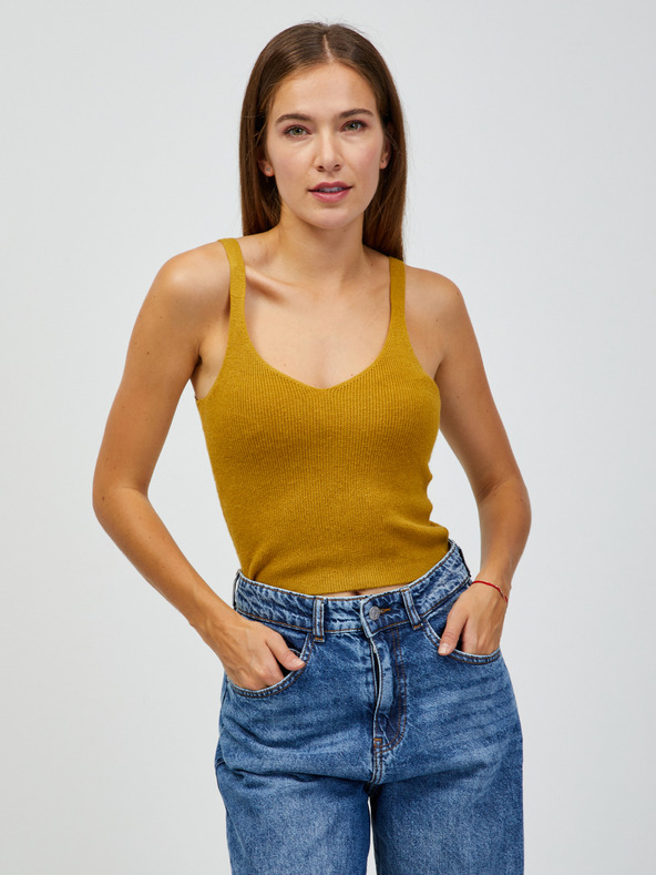 Jacqueline de Yong Gorčični rebrasti pulover/toper 2v1 JDY Sibba