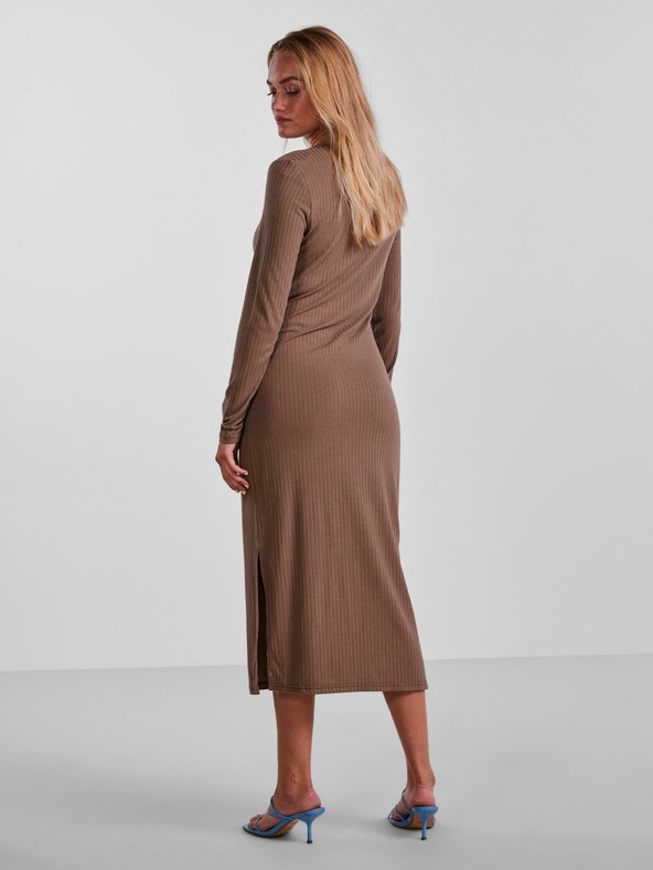 Pieces Pieces Kylie svetlo rjav rebrasti pulover midifi