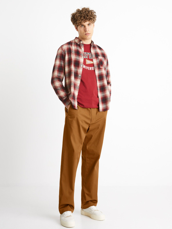 Celio Rdeča moška karirasta majica Celio Camulto