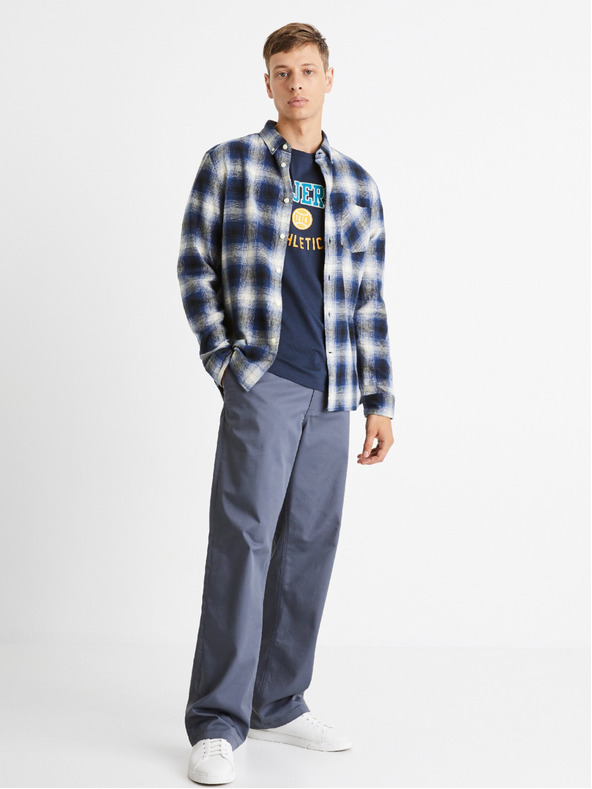 Celio Modra moška karirasta srajca Celio Camulto