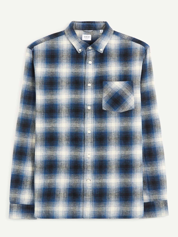 Celio Modra moška karirasta srajca Celio Camulto