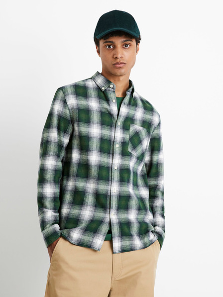 Celio Siva in zelena moška karirasta flanelna srajca Celio Camulto