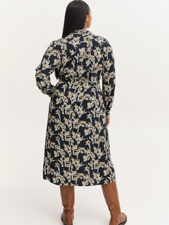 Fransa Krem in modra cvetlična srajca midi s kravato Fransa