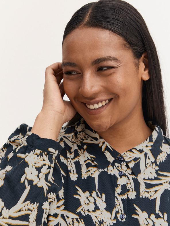 Fransa Krem in modra cvetlična srajca midi s kravato Fransa