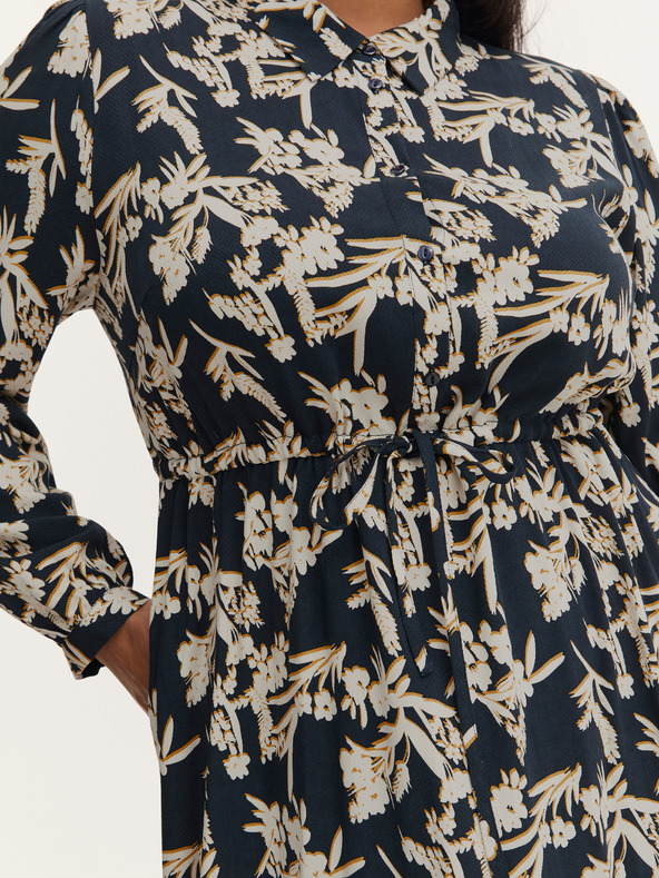 Fransa Krem in modra cvetlična srajca midi s kravato Fransa