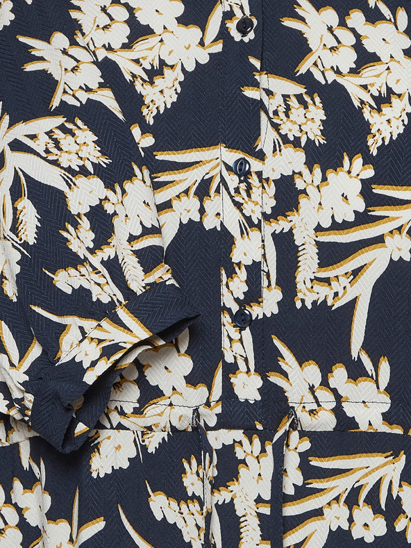 Fransa Krem in modra cvetlična srajca midi s kravato Fransa