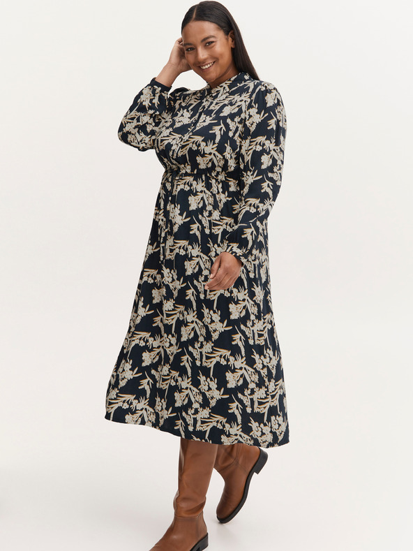 Fransa Krem in modra cvetlična srajca midi s kravato Fransa