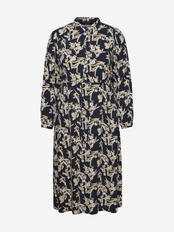 Fransa Krem in modra cvetlična srajca midi s kravato Fransa