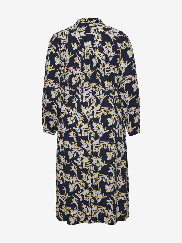 Fransa Krem in modra cvetlična srajca midi s kravato Fransa