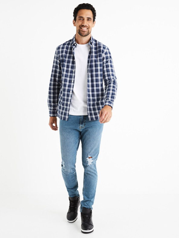 Celio Modra moška karirasta srajca Celio Canew