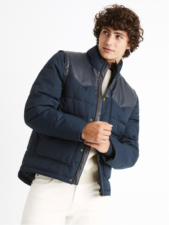 Celio Temno modra moška prešita zimska jakna s snemljivimi rokavi Celio Cumountain