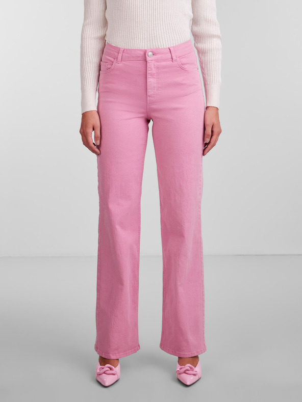 Pieces Rožnate ženske kavbojke s širokimi nogami Pieces Peggy