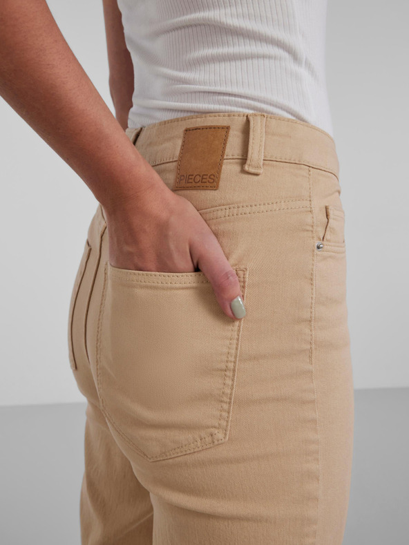 Pieces Bež ženske kavbojke s širokimi nogami Pieces Peggy