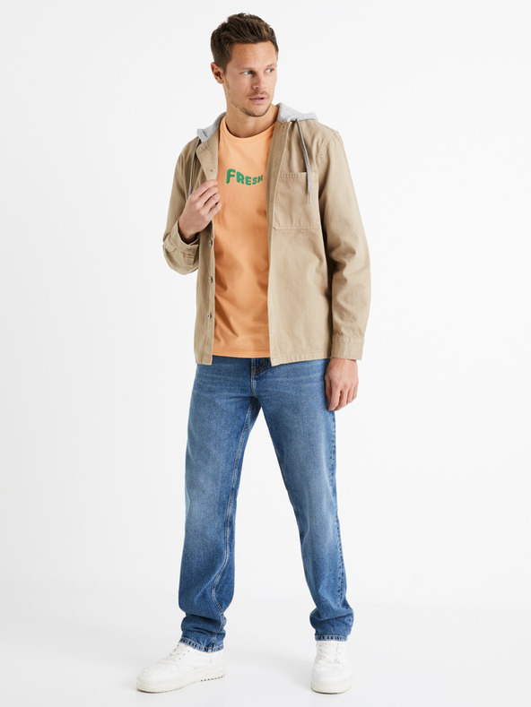 Celio Bež moški pulover s kapuco Dadenim Celio