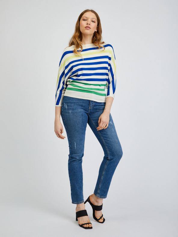 Orsay Modro-krem ženski črtast pulover ORSAY