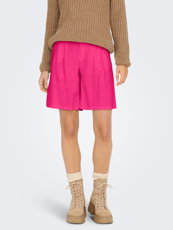 ONLY Temno rožnate ženske lanene kratke hlače ONLY Caro