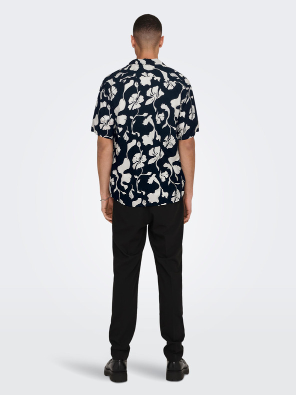 ONLY & SONS Temno modra moška majica s kratkimi rokavi ONLY & SONS Dash z vzorcem