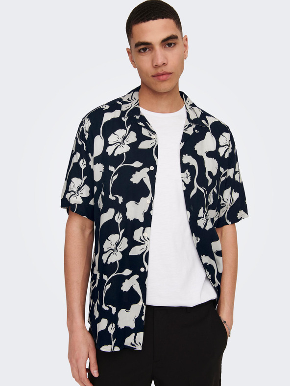 ONLY & SONS Temno modra moška majica s kratkimi rokavi ONLY & SONS Dash z vzorcem