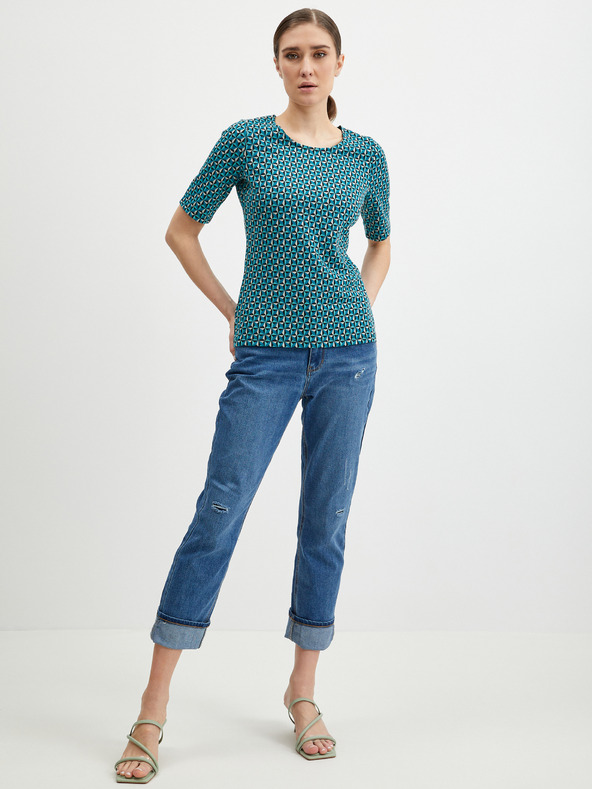 Orsay Petrolejsko zelena ženska vzorčasta majica ORSAY