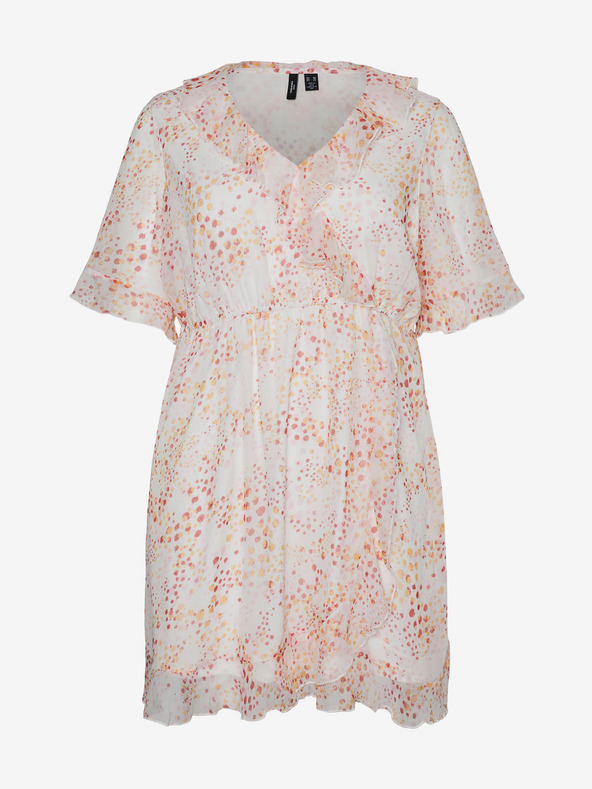 Vero Moda Curve Oranžno-bela vzorčasta ženska obleka VERO MODA CURVE Dora